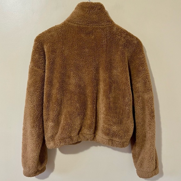 Sunday Best| Aritzia Cozy Brown Teddy Fleece Full-Zip Mock Neck Jacket Sz XXS - Picture 4 of 7
